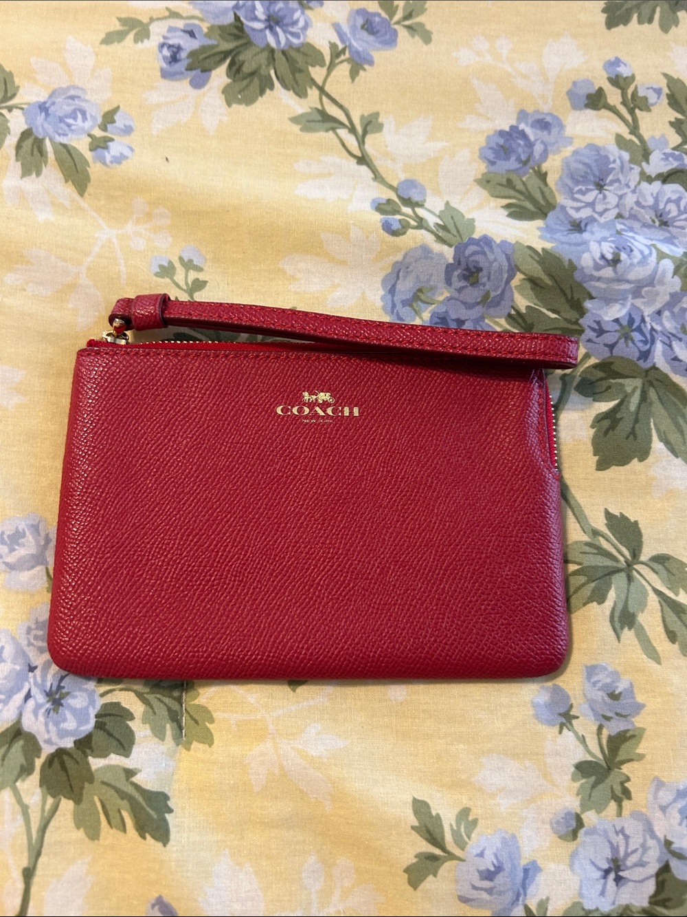 Coach Red Saffiano Leather Zip Wristlet
